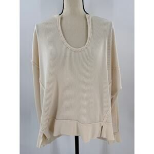 We the Free People Cream Ivory Thermal Top Oversized Waffle Knit Long Sleeve M